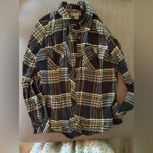 Navy and Olive Plaid Button-Up Shirt